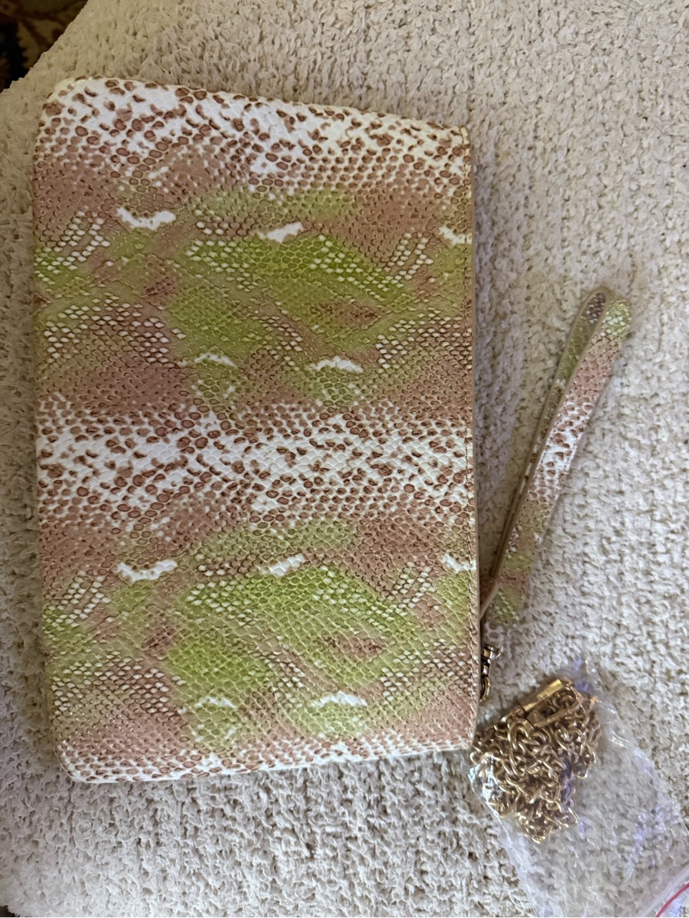 Kelly Wynne Green and Neutral Snake-Print Clutch/wristlet bag - Picture 10 of 13